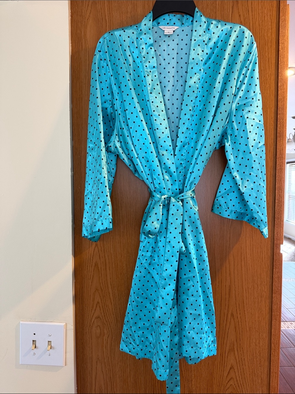 Liz Claiborne Turquoise Polka Dot Satin Robe